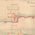 Querschnittzeichnung durch das Maschinengebäude am Almmühlkanal aus dem Jahr 1903. 1903 Längsschnitt Umbau